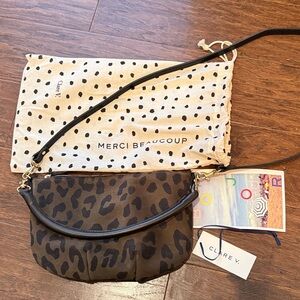 Clare V Brown and Black Leopard Crossbody Bag Petit Moyen
